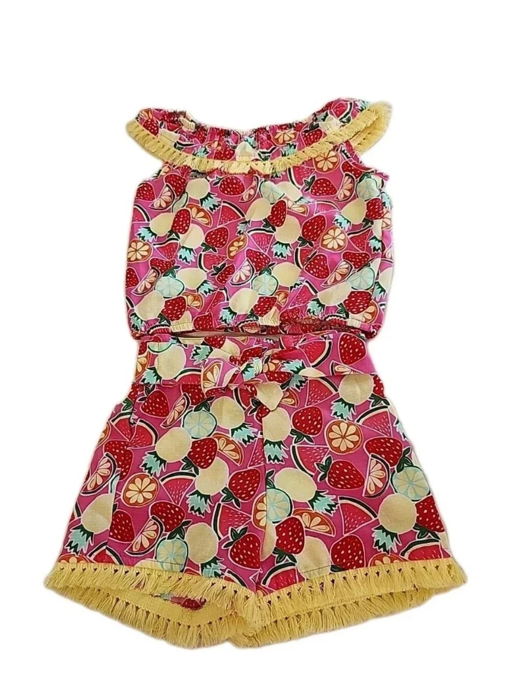 NWT Wonder Nation Toddler Girls Fruit Print 2-Piece Short Set Fringe Size 4T